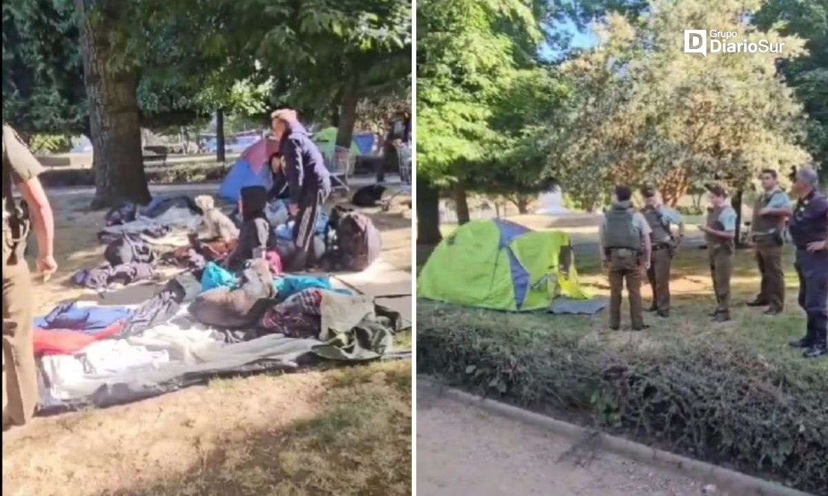 Patrullas mixtas desalojaron a 20 personas que acampaban en céntrica plaza de Valdivia